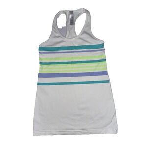 Ivivva By Lululemon Girls‎ White & Turquoise Striped Racerback Tank Top Size 10